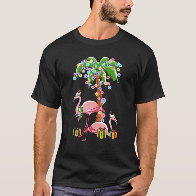 Christmas Flamingo Funny Shirt Santa By Sea Palm T (Front)