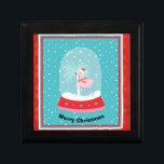 Christmas Flamingo Gift Box<br><div class="desc">Christmas Flamingo gift box with the bird in a Snow Globe,  and a light turquoise green snowy background.  Great for small items,  like jewellery.  Thanks to the Hungryjpeg for some of the elements in the design.</div>