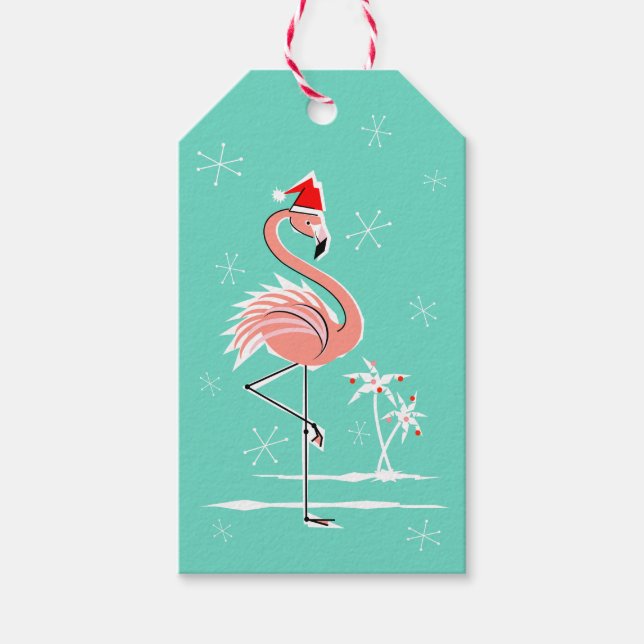 Christmas Flamingo gift tags aqua back (Front)