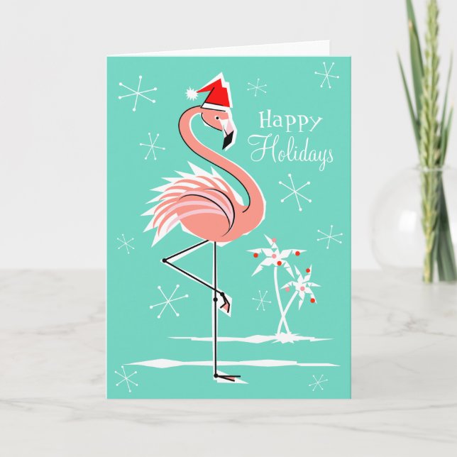 Christmas Flamingo Happy Holidays front text Holiday Card (Front)