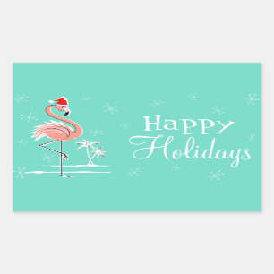 Christmas Flamingo Happy Holidays rectangle Sticker