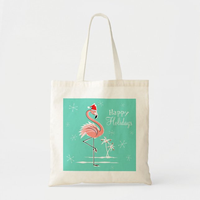Christmas Flamingo Happy Holidays tote bag (Front)