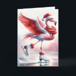 Christmas Flamingo Ice Skating Card<br><div class="desc">A flamingo dressed in a Santa hat and scarf with outstretched wings gracefully skates across an icy surface.
All text can be changed.</div>