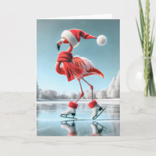 Christmas Flamingo Ice Skating Card