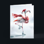 Christmas Flamingo Ice Skating Card<br><div class="desc">A flamingo wearing a Santa hat and red scarf gracefully ice skates on a frozen pond
All text can be changed.</div>