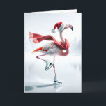 Christmas Flamingo Ice Skating Card<br><div class="desc">A flamingo wearing a Santa hat and red scarf gracefully ice skates on a frozen pond 
All text can be changed.</div>