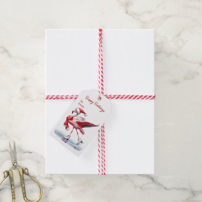 Christmas Flamingo Ice Skating Gift Tags (With Twine)