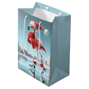 Christmas Flamingo Ice Skating Medium Gift Bag