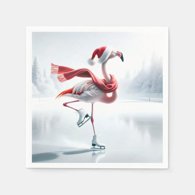 Christmas Flamingo Ice Skating Napkin (Front)