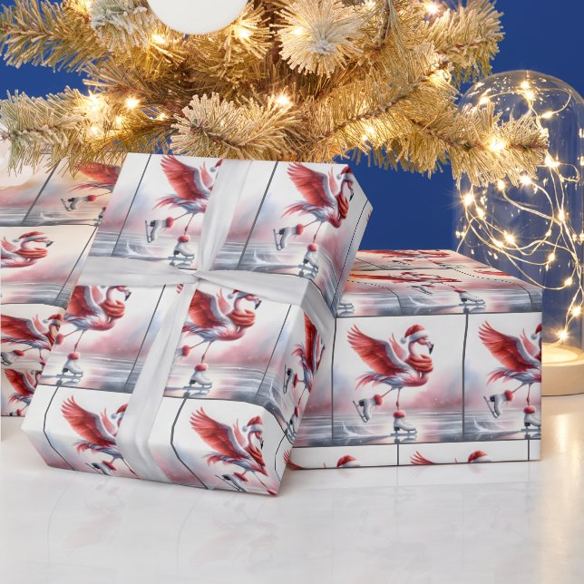 Christmas Flamingo Ice Skating Wrapping Paper (Holidays)