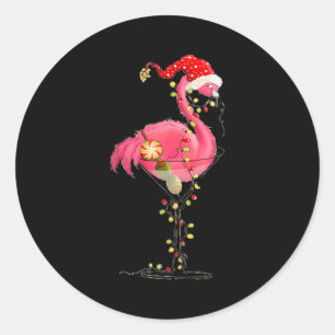 Christmas Flamingo In Martini Gl For Trocal Holida Classic Round Sticker