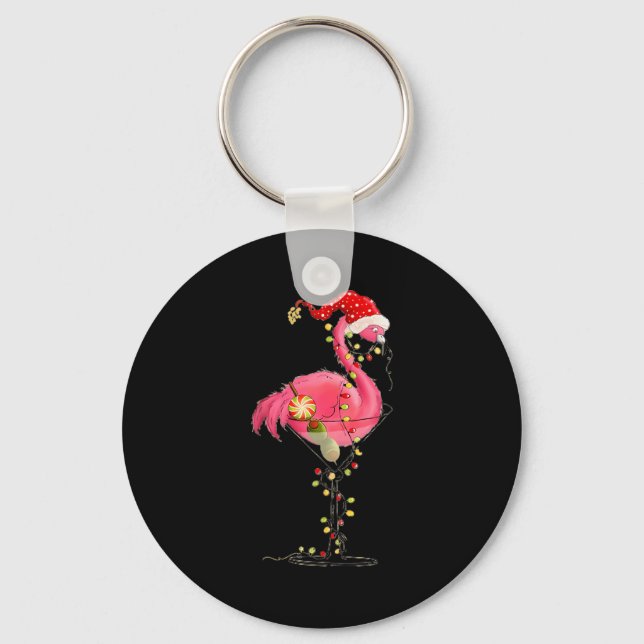Christmas Flamingo In Martini Gl For Trocal Holida Keychain (Front)