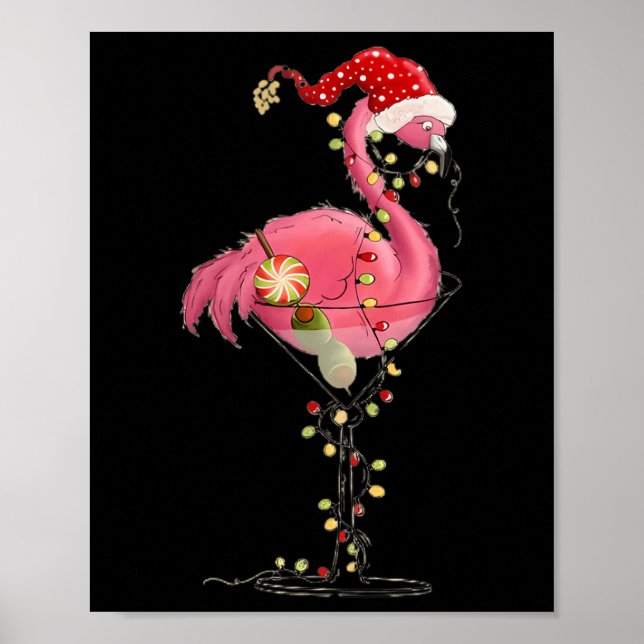 Christmas Flamingo In Martini Gl For Tropical Holi Poster (Front)