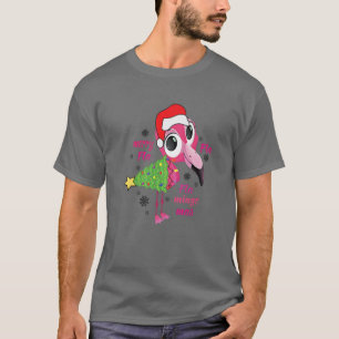 Christmas Flamingo In Santa Hat Xmas Tree For Wome T-Shirt