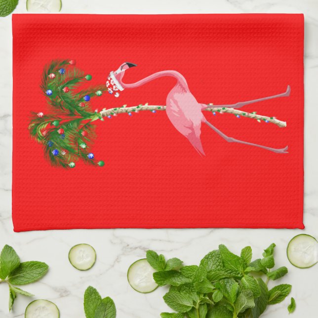 Christmas Flamingo Kitchen Towel (Folded)