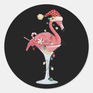 Christmas Flamingo Lights Xmas Tropical Animal  Classic Round Sticker