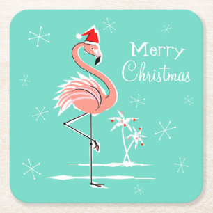 Christmas Flamingo Merry Christmas coaster square