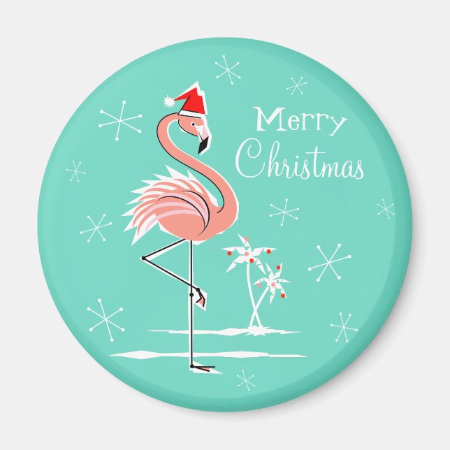 Christmas Flamingo Merry Christmas magnet round (Front)