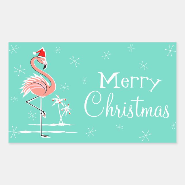 Christmas Flamingo Merry Christmas rectangle Sticker (Front)