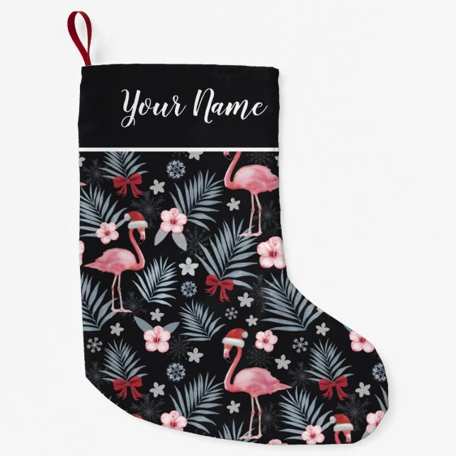 Christmas Flamingo Name Small Christmas Stocking (Front)