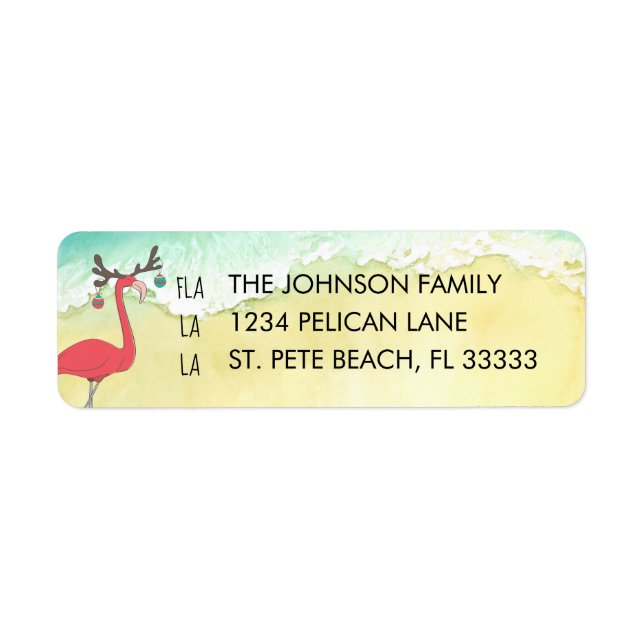 Christmas Flamingo on Beach Return Address (Front)