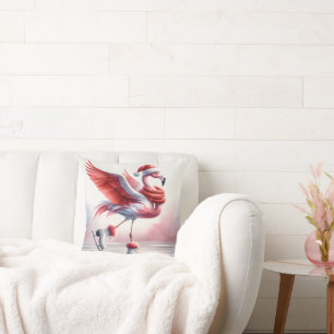 Christmas Flamingo On Skates Throw Pillow