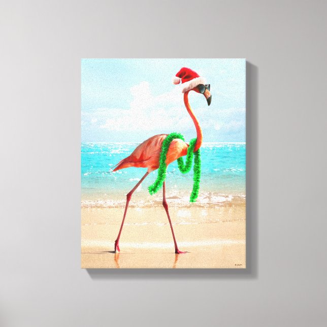 Christmas Flamingo on the Beach Canvas Print (Front)