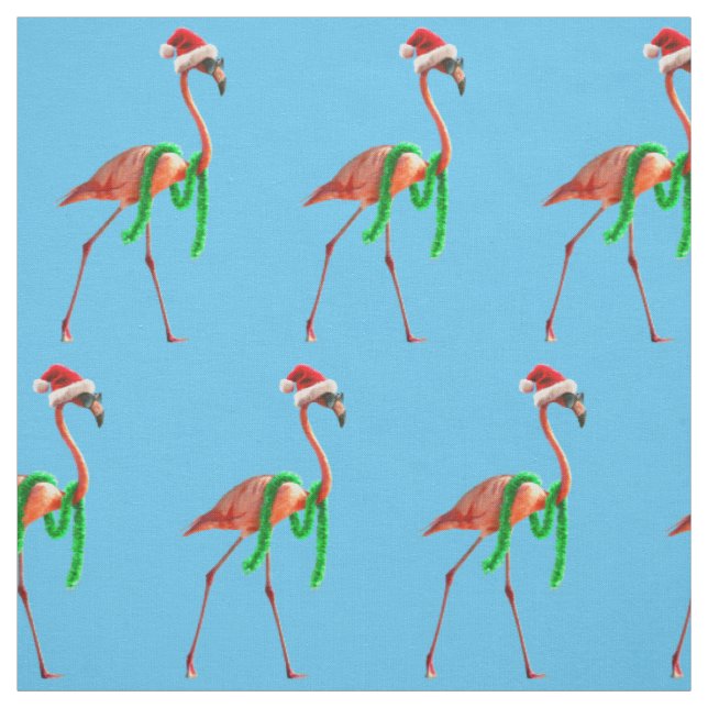 Christmas Flamingo on the Beach Fabric (Swatch)
