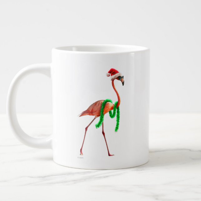 Christmas Flamingo on the Beach Large Coffee Mug (Left)