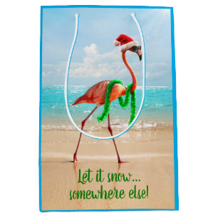 Christmas Flamingo on the Beach Medium Gift Bag