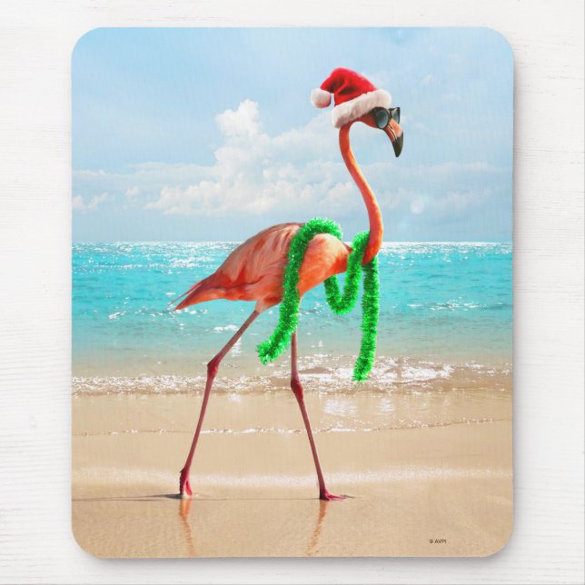 Christmas Flamingo on the Beach Mouse Pad (Front)
