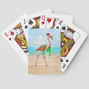 Christmas Flamingo on the Beach Playing Cards