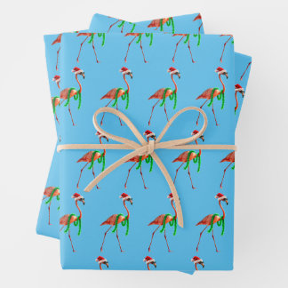 Christmas Flamingo on the Beach Wrapping Paper Sheet