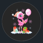Christmas Flamingo Pajama Matching Santa Hat Xmas  Classic Round Sticker<br><div class="desc">Christmas Flamingo Pajama Matching Santa Hat Xmas Women Girl</div>