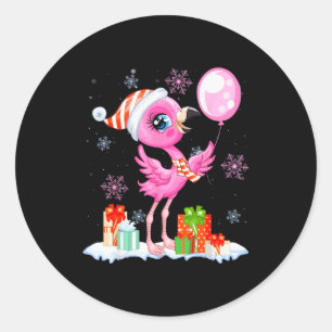Christmas Flamingo Pajama Matching Santa Hat Xmas Classic Round Sticker