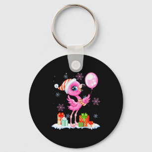 Christmas Flamingo Pajama Matching Santa Hat Xmas  Keychain
