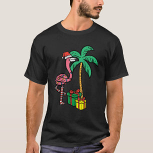 Christmas Flamingo Palm Tree Funny Xmas Beach Men  T-Shirt