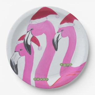 Christmas Flamingo Paper Plate