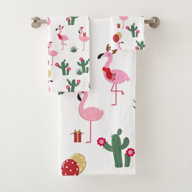 Christmas Flamingo Party | Holidays Bath Towel Set (Insitu)