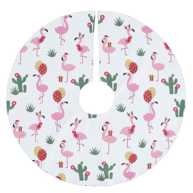 Christmas Flamingo Party | Holidays Brushed Polyester Tree Skirt (Front)