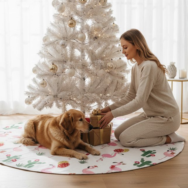 Christmas Flamingo Party | Holidays Brushed Polyester Tree Skirt (Creator Uploaded)