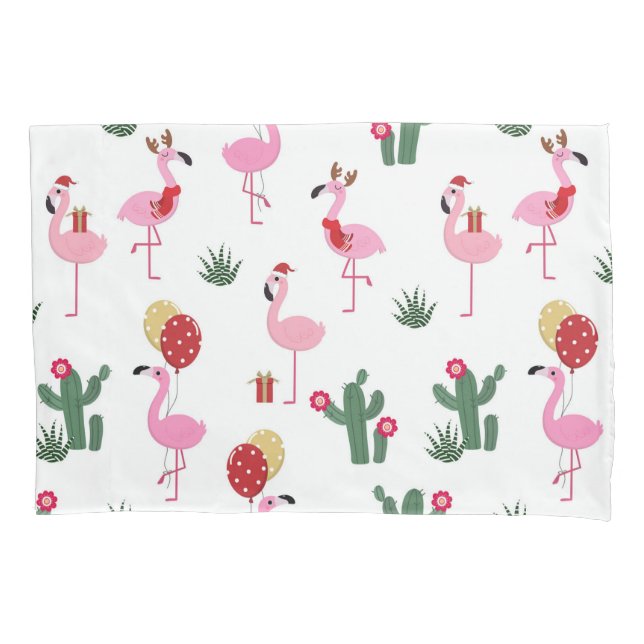 Christmas Flamingo Party | Holidays Pillowcase (Front)