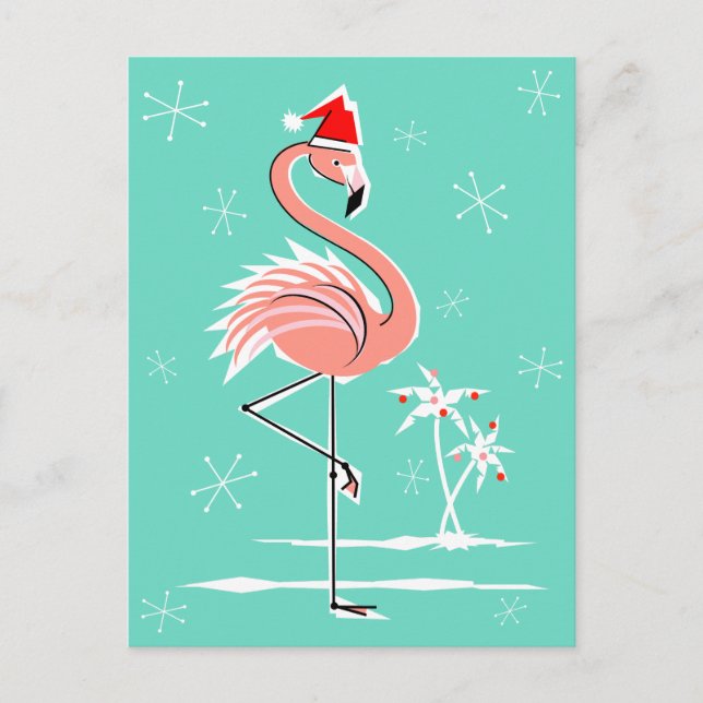 Christmas Flamingo postcard aqua back (Front)