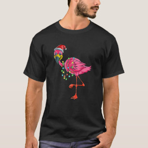 Christmas Flamingo Santa Hat Costume Funny Xmas Li T-Shirt