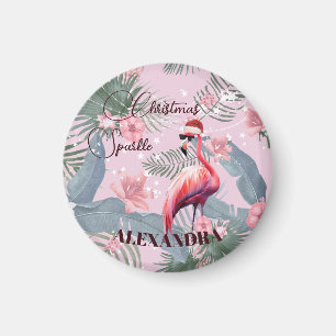 Christmas Flamingo Santa Hat Tropical Magnet