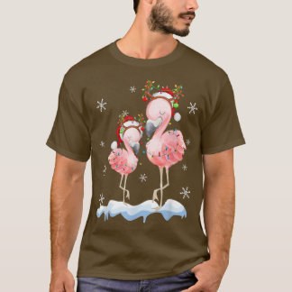 Christmas Flamingo Santa Hat Xmas Lights Flamingo  T-Shirt