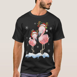 Christmas Flamingo Santa Hat Xmas Lights Flamingo T-Shirt