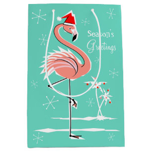 Christmas Flamingo Season's Greetings medium Gift Bag