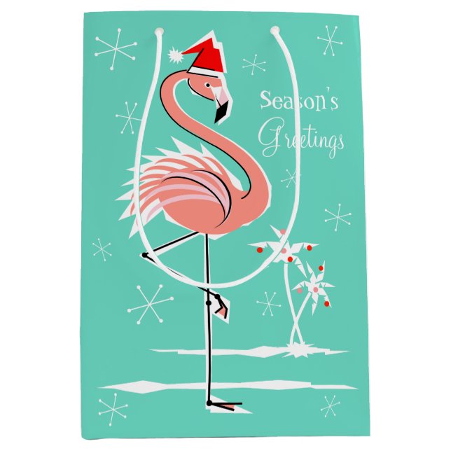 Christmas Flamingo Season's Greetings medium Gift Bag (Front)