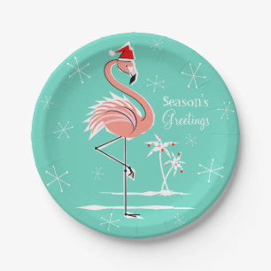 Christmas Flamingo Season's Greetings paper plate